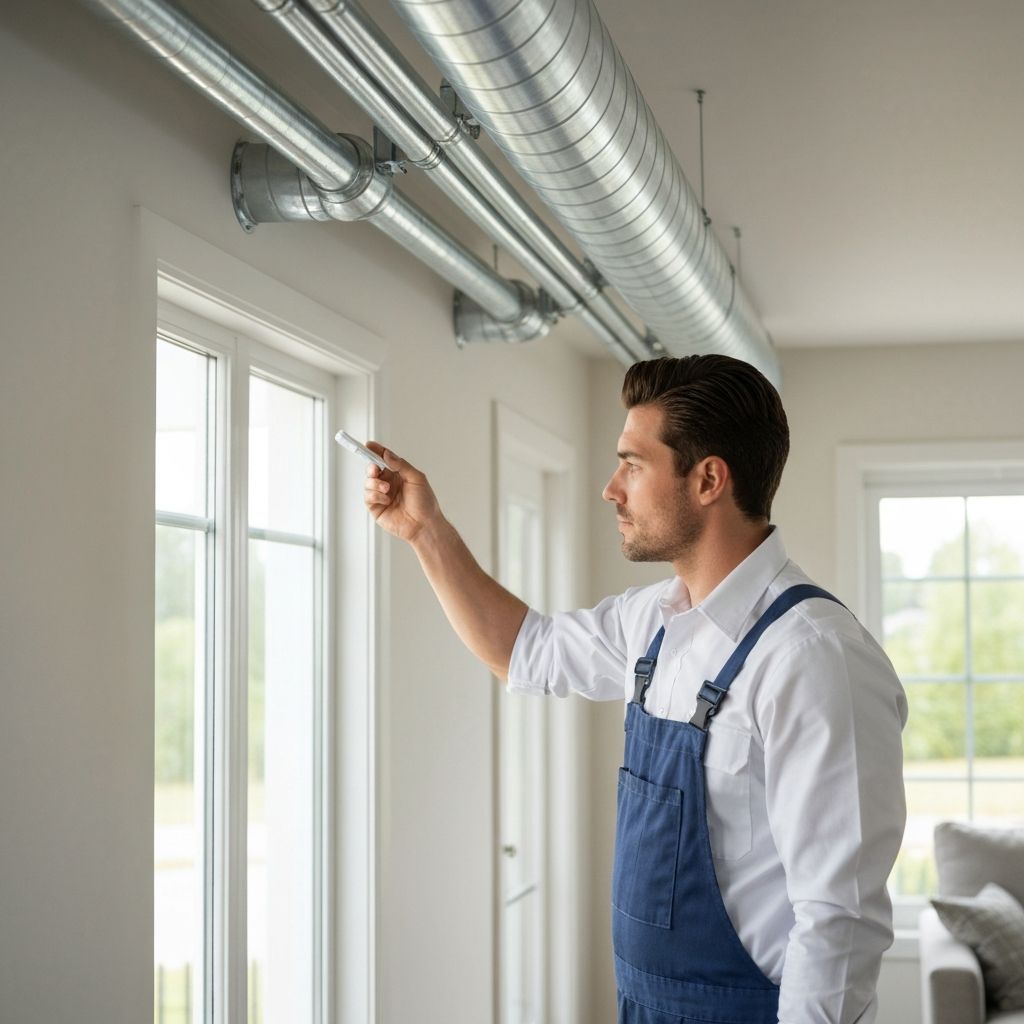 Professional HVAC technician servicing a home air system